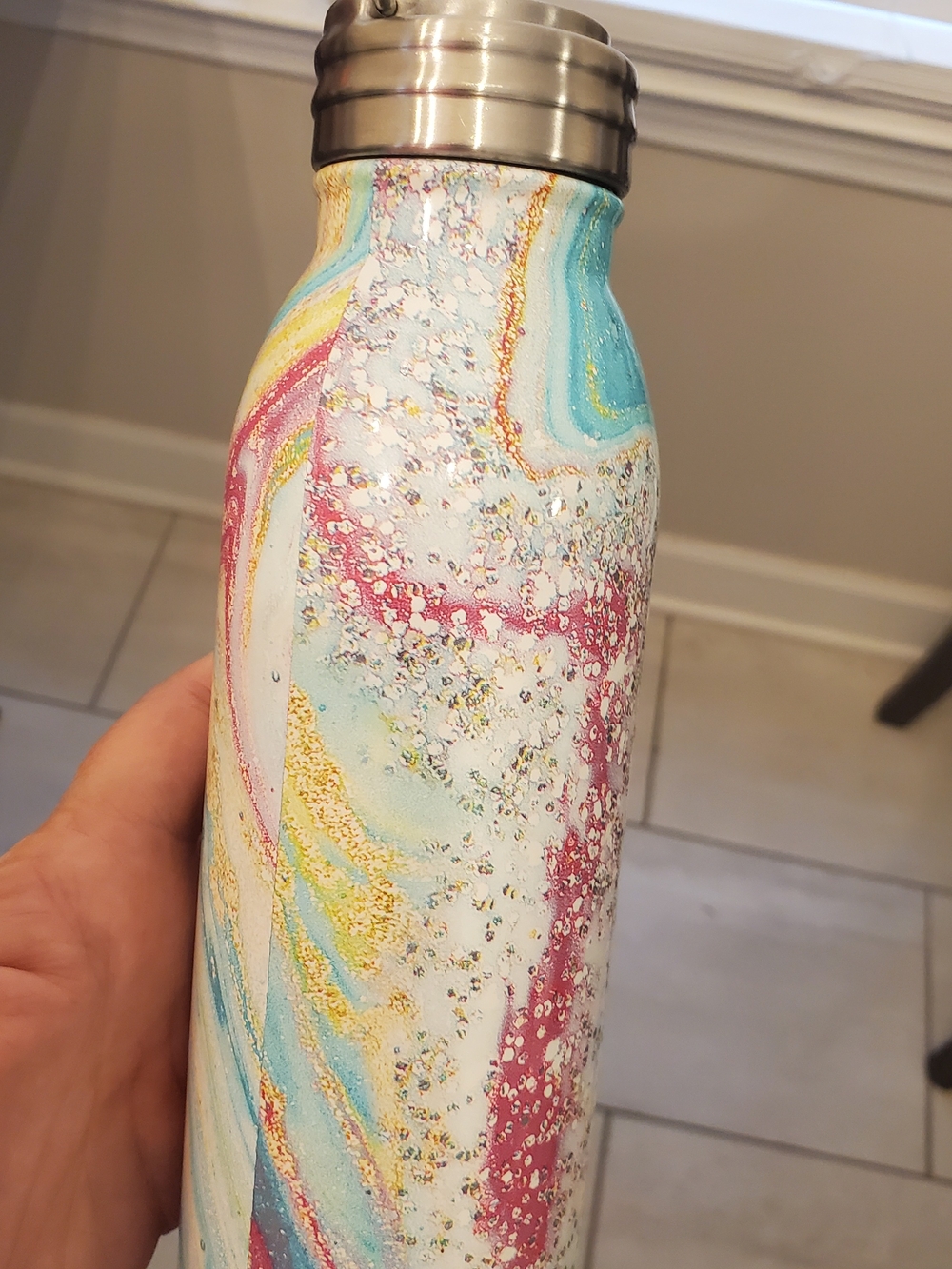 Swig Marble Swirl Stainless Water Bottle - Teal, White, Gold - Picture 7 of 11